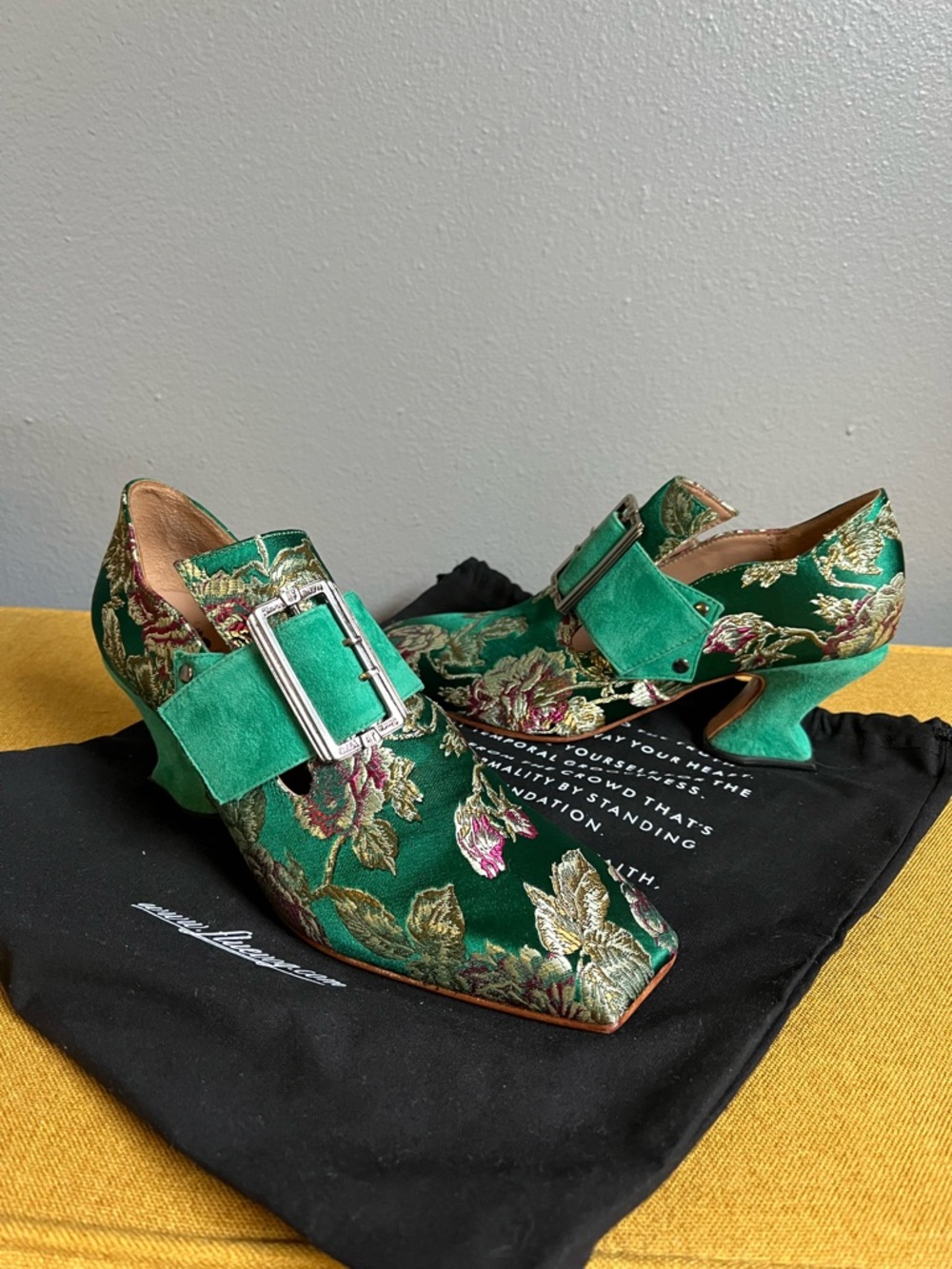 Fluevog Bishop Tapestry Floral Buckle Mid-Heel Women’s Shoes - Picture 9 of 11